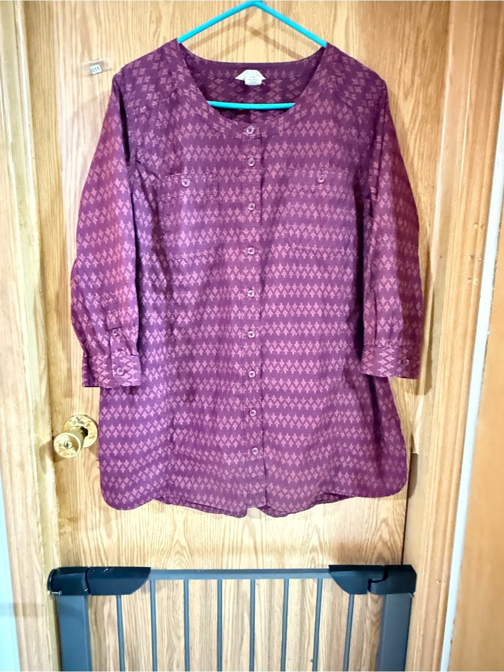 Duluth Trading Co Plum Button-Front Tunic Blouse